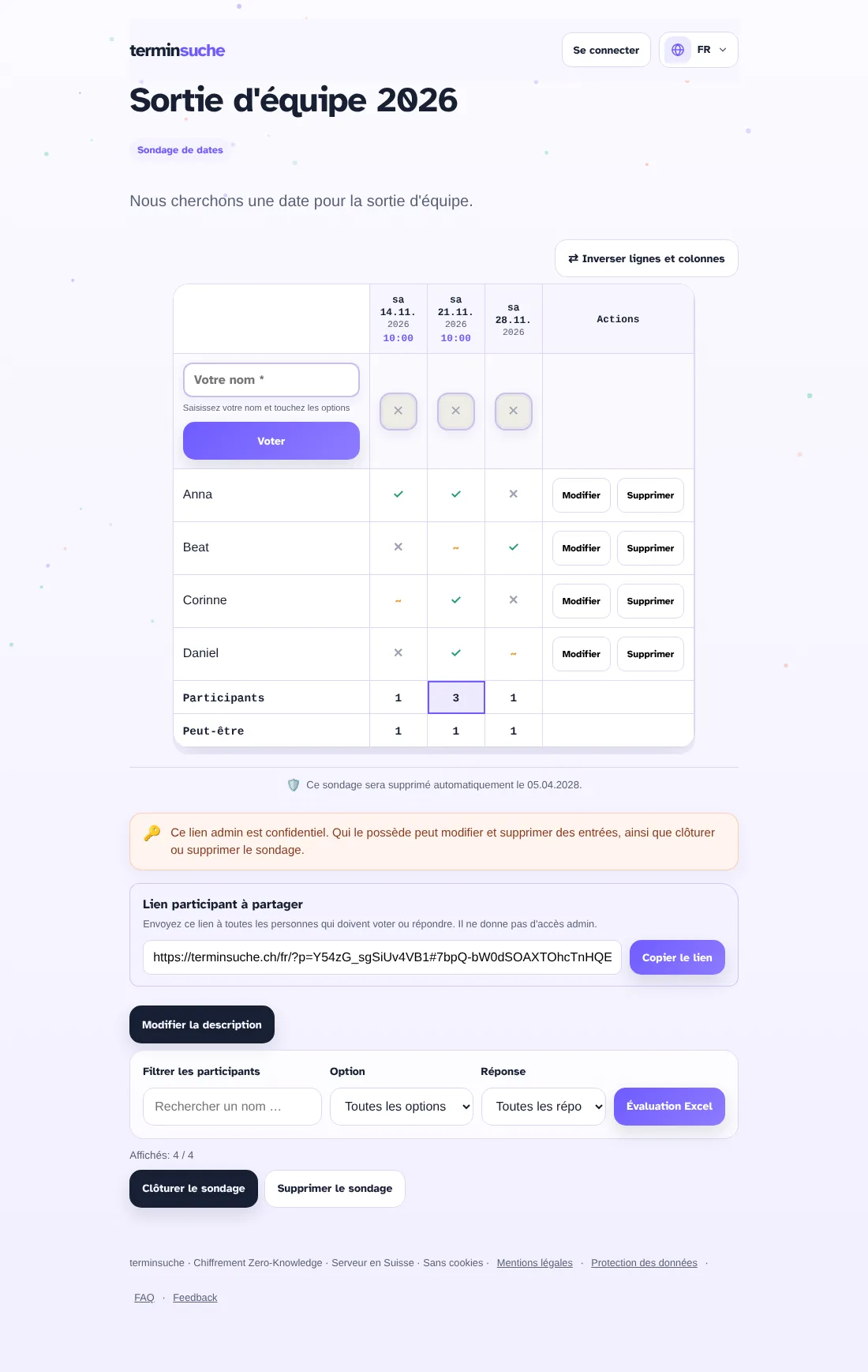 Vue admin avec les outils